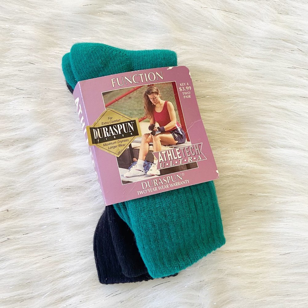 Vintage 80s 90s Ribbed Crew Socks Green Black 2pk